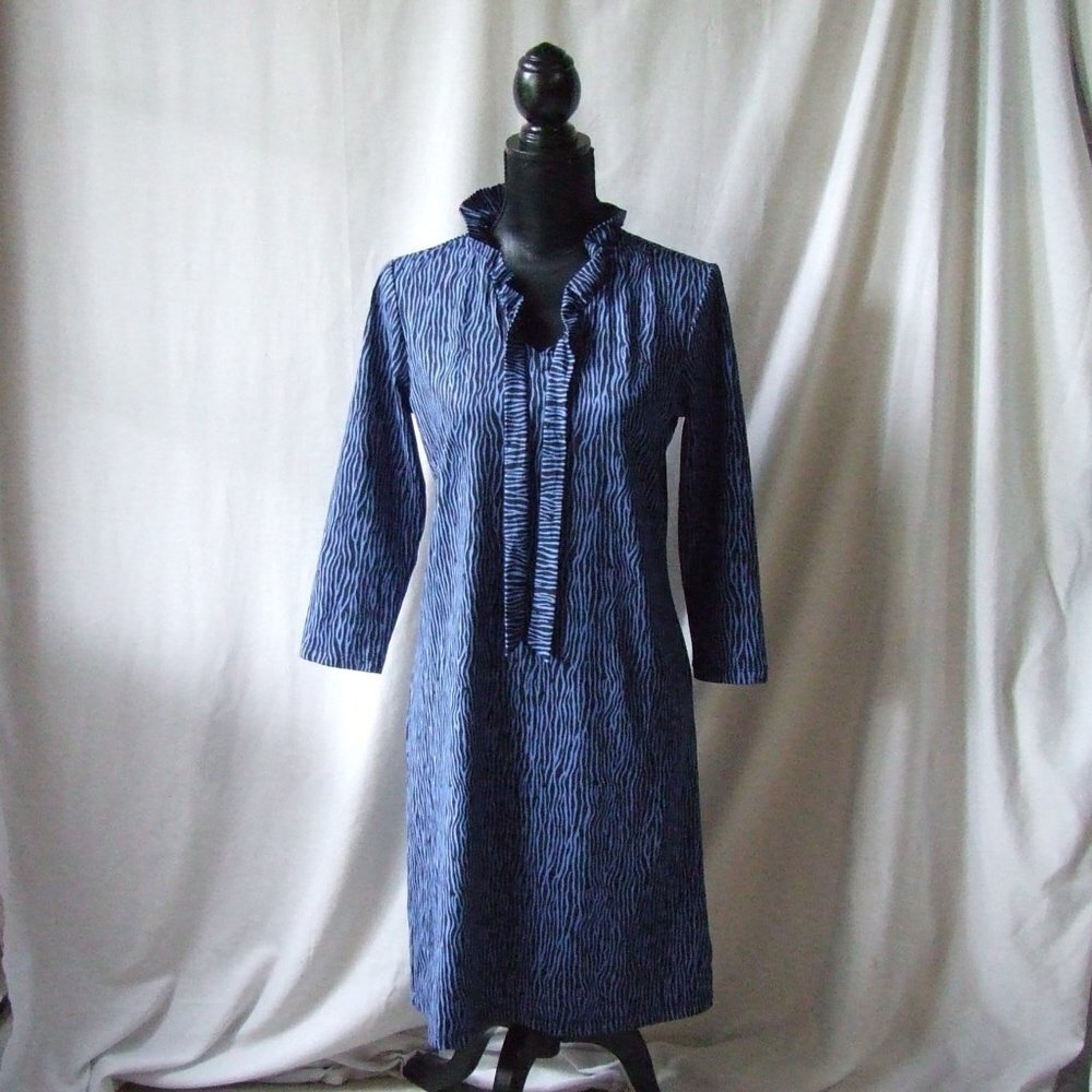 J McLaughlin dress Jaclyn black blue bow tie detail fairy feminine ruffle new